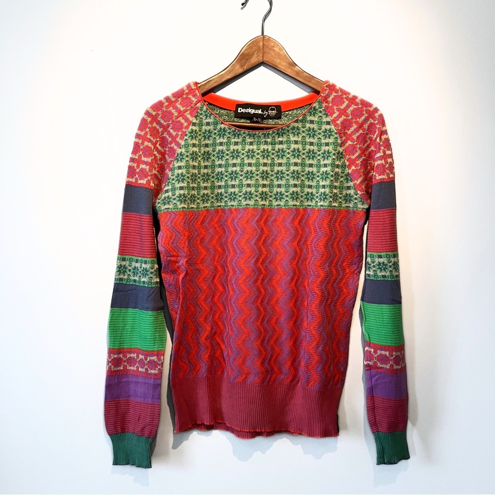 Desigual Vibrant Multicolor Crew Neck Sweater